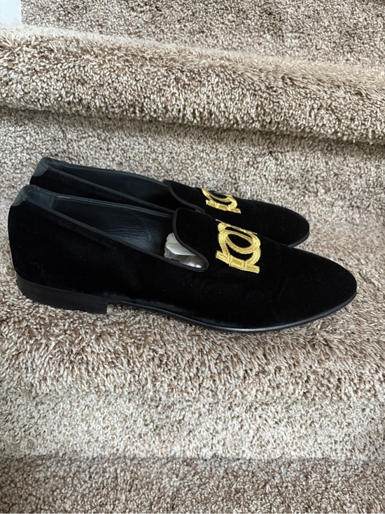 Salvatore Ferragamo Men’s Black Velvet Loafers with Gold Embroidered Emblem main image 13